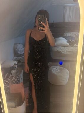 iliana cowl neck high slit satin column dress Iliana Cowl Neck High Slit Satin Column Dress main image 0